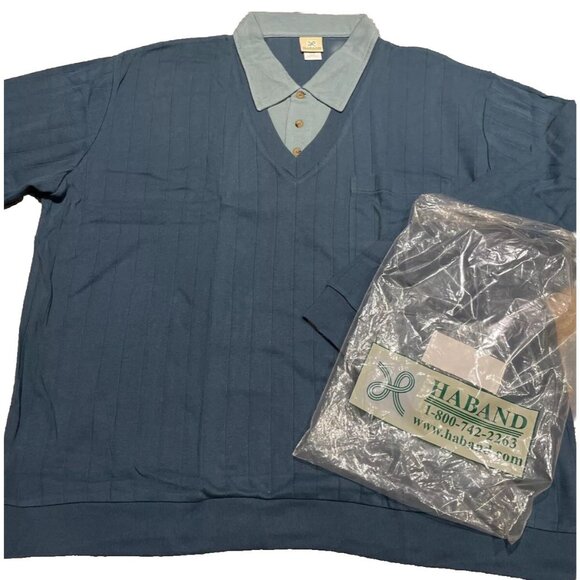 VTG 60s Haband Shirt Sz XXL Blue Beige Long Sleeve Layered Look Madmen Lot of 2 - Picture 2 of 14